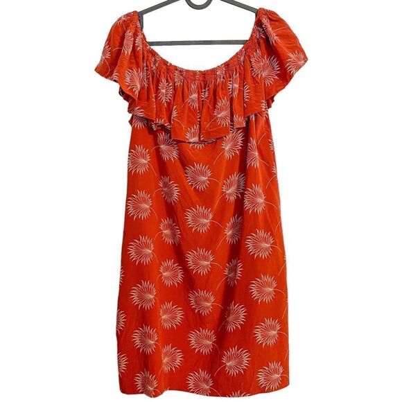 Madewell Silk Palmflower Off Shoulder Mini Dress Red - Picture 5 of 9